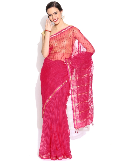 

Mmantra Pink Cotton Handloom Traditional Taant Saree