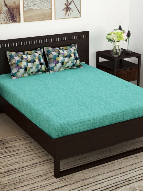 

Story@home Teal Blue Solid 152 TC Cotton 1 Queen Bedsheet with 2 Pillow Covers