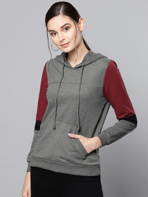 

Chemistry Women Charcoal Grey Solid Hooded Sweatshirt