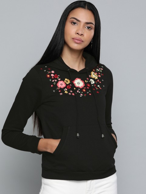 

Chemistry Women Black Embroidered Hooded Sweatshirt