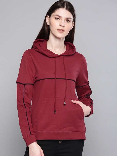 

Chemistry Women Maroon Solid Hooded Pullover Sweatshirt