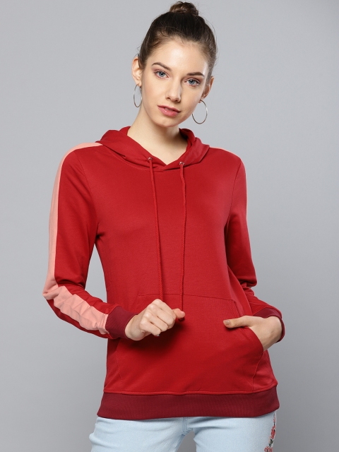 

Chemistry Women Red Solid Hooded Sweatshirt