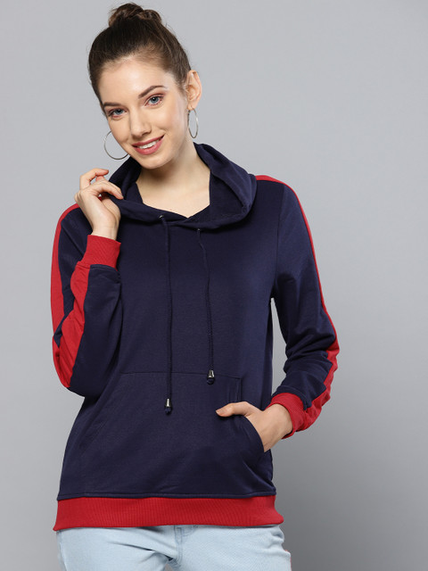 

Chemistry Women Navy Blue Solid Hooded Sweatshirt