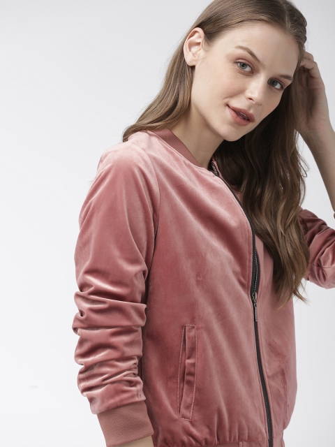 

Mast & Harbour Women Pink Solid Bomber Jacket
