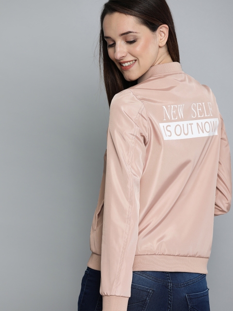 

Mast & Harbour Women Peach-Coloured Printed Bomber Jacket