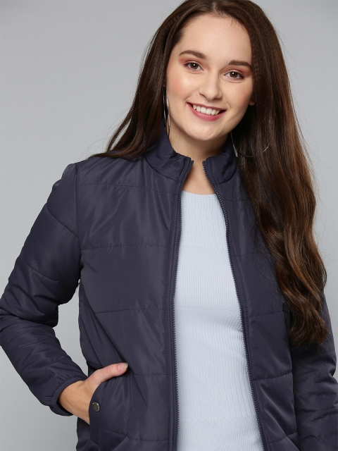 

Mast & Harbour Women Navy Blue Solid Padded Jacket