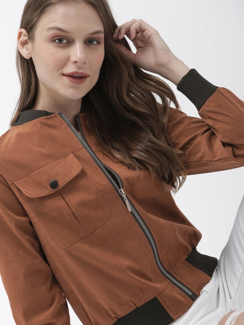 

Mast & Harbour Women Tan Brown Solid Lightweight Bomber Jacket