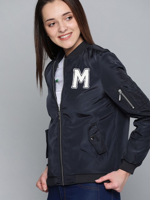 

Mast & Harbour Women Solid Bomber Jacket, Na
