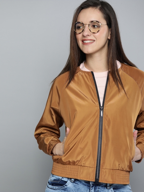 

Mast & Harbour Women Brown Solid Bomber Jacket