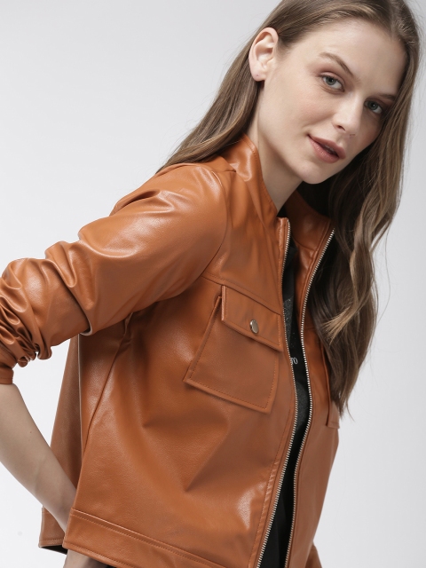 

Mast & Harbour Women Tan Brown Solid Biker Jacket
