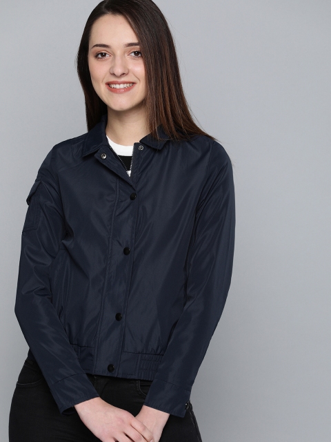 

Mast & Harbour Women Navy Blue Solid Sporty Jacket
