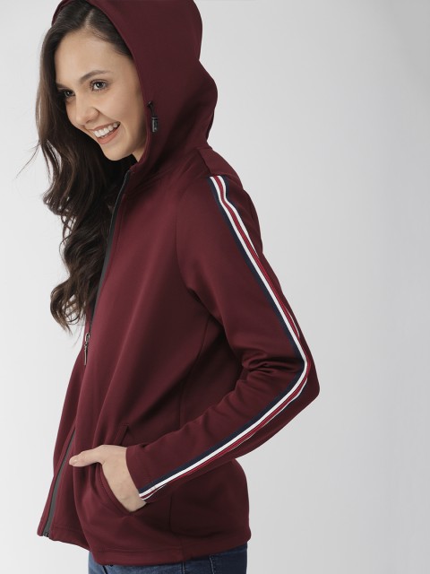 

Mast & Harbour Women Maroon Solid Hooded Tailored Jacket