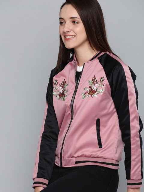 

Mast & Harbour Women Pink Solid Bomber Jacket