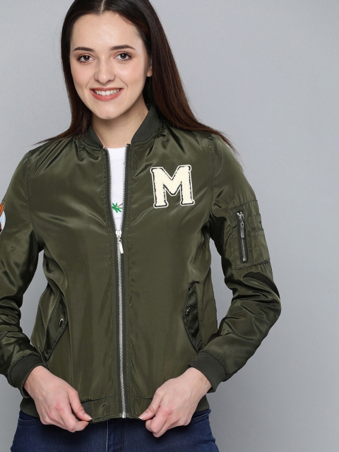 

Mast & Harbour Women Olive Green Solid Jacket