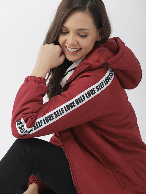 

Mast & Harbour Women Maroon Hooded Solid Padded Jacket