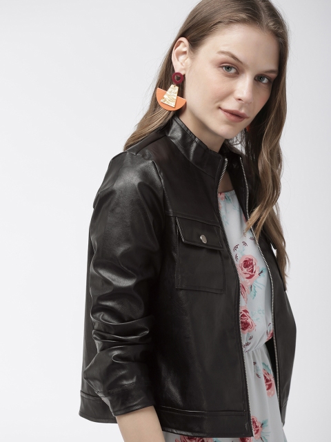 

Mast & Harbour Women Black Solid Biker Jacket