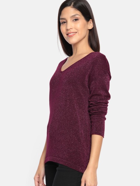 

Mast & Harbour Women Burgundy Self Design Sweater