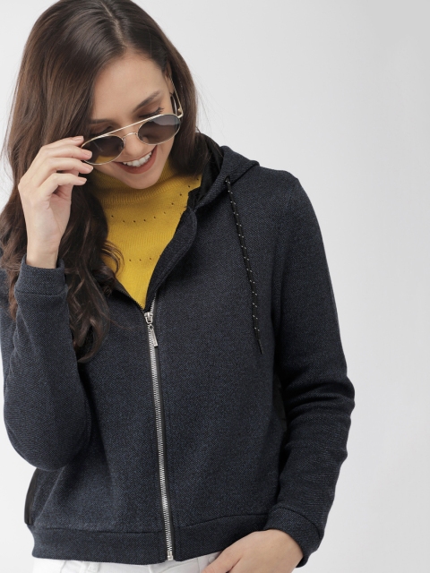

Mast & Harbour Women Navy Blue Solid Hooded Sweatshirt