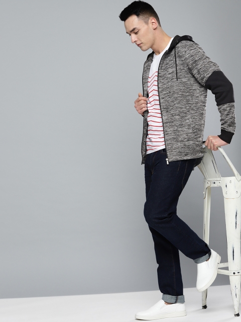 

Mast & Harbour Men Charcoal Grey Self Design Hooded Sweatshirt