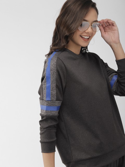 

Mast & Harbour Women Charcoal Grey Solid Sweatshirt
