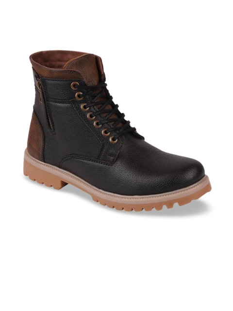 

FAUSTO Men Black & Brown Colourblocked High-Top Flat Boots