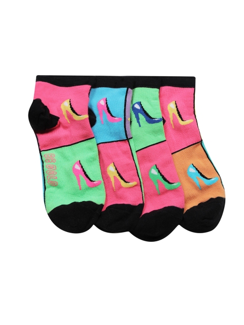 

Bonjour Women Pack of 4 Multicoloured Cotton Ankle Length Socks, Multi