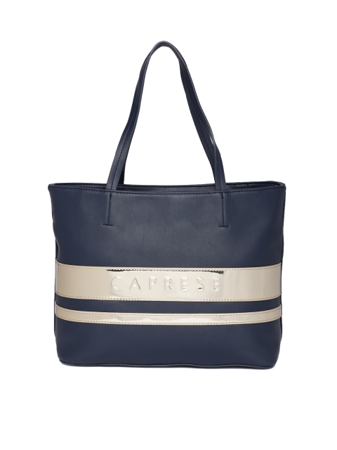 

Caprese Navy Blue & Gold-Toned Striped Shoulder Bag