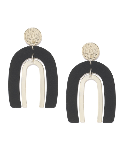 

DressBerry Black & Gold-Toned Contemporary Drop Earrings
