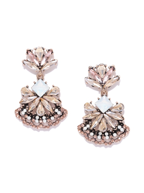 

DressBerry Peach-Coloured & Green Stone-Studded Contemporary Drop Earrings