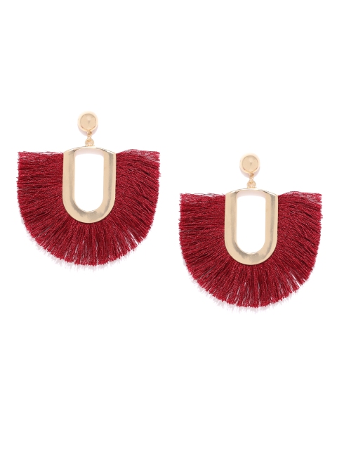 

DressBerry Maroon Gold-Plated Tasselled Contemporary Drop Earrings