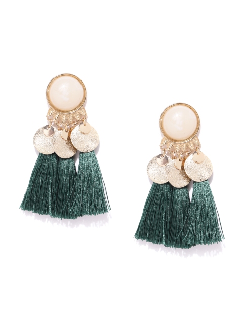 

DressBerry Green Gold-Plated Tasselled Drop Earrings