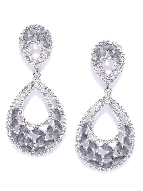 

DressBerry Grey & Silver-Toned Stone Studded Teardrop Shaped Drop Earrings