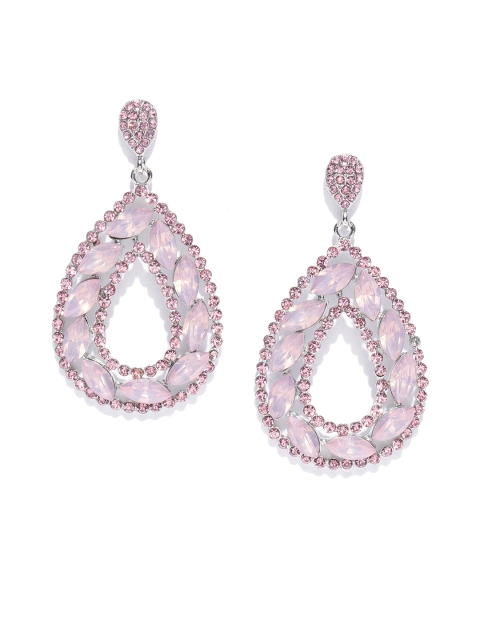 

DressBerry Pink Stone Studded Teardrop Shaped Drop Earrings