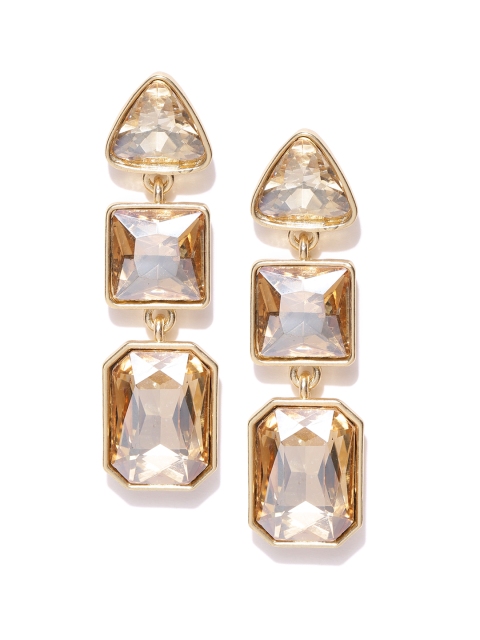 

DressBerry Gold-Toned Stone-Studded Geometric Drop Earrings