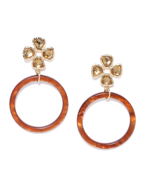 

DressBerry Brown & Gold-Toned Stone-Studded Circular Drop Earrings