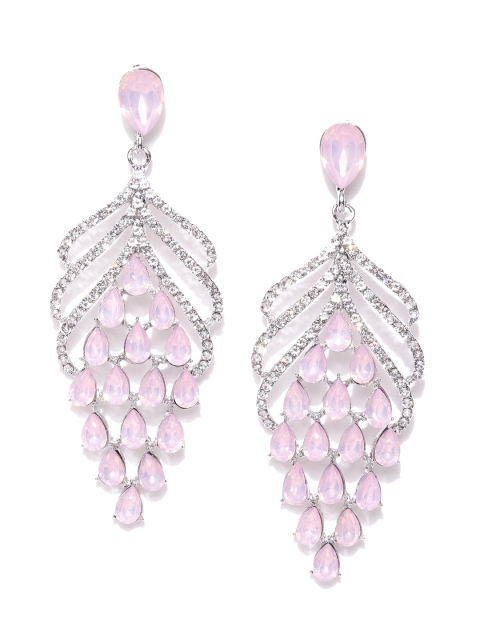 

DressBerry Pink & Silver-Toned Stone-Studded Contemporary Drop Earrings