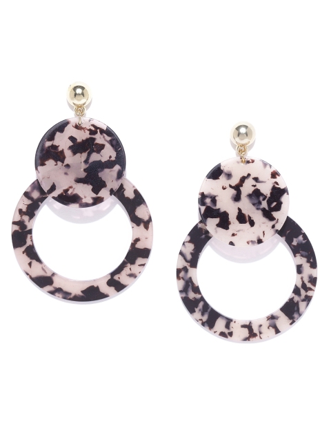 

DressBerry Dusty Pink & Black Printed Circular Drop Earrings