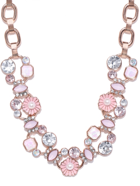 

DressBerry Pink & Rose Gold-Toned Stone-Studded Enamelled Necklace