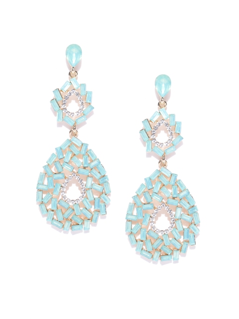 

DressBerry Sea Green Stone-Studded Teardrop Shaped Drop Earrings