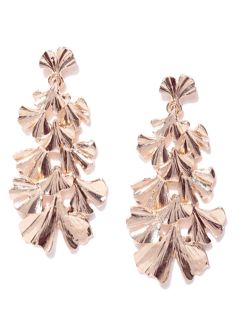 

DressBerry Rose-Gold Toned Gold-Plated Floral Drop Earrings