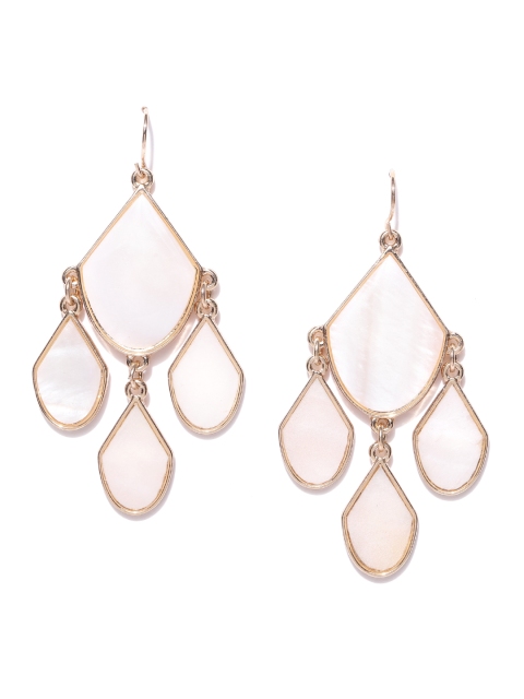 

DressBerry Off-White & Gold-Toned Stone-Studded Contemporary Drop Earrings