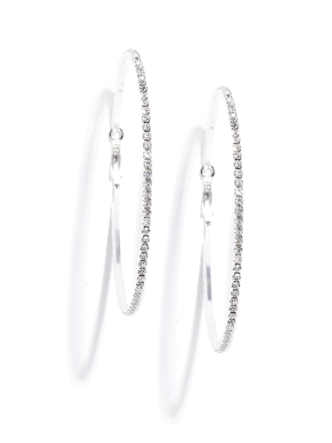 

DressBerry Silver-Toned Stone-Studded Circular Hoop Earrings