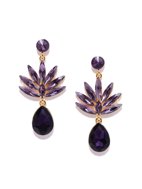 

DressBerry Purple & Gold-Toned Stone-Studded Teardrop Shaped Drop Earrings