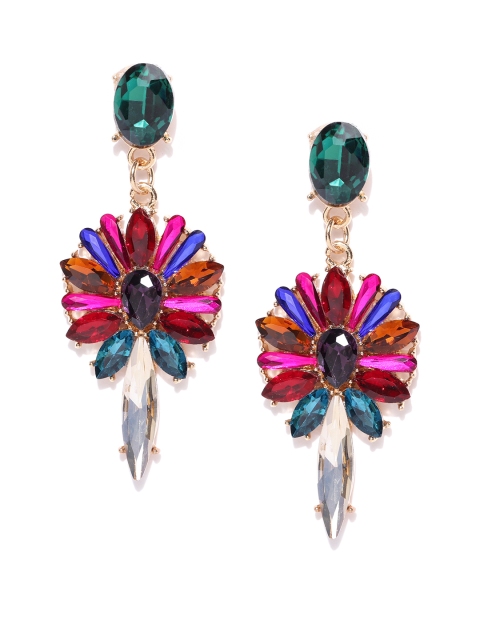 

DressBerry Pink & Green Stone-Studded Classic Drop Earrings