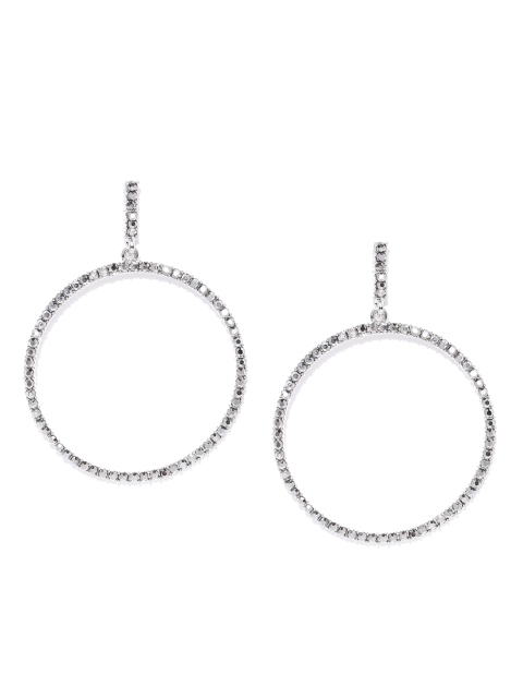 

DressBerry Silver-Toned Stone-Studded Circular Drop Earrings