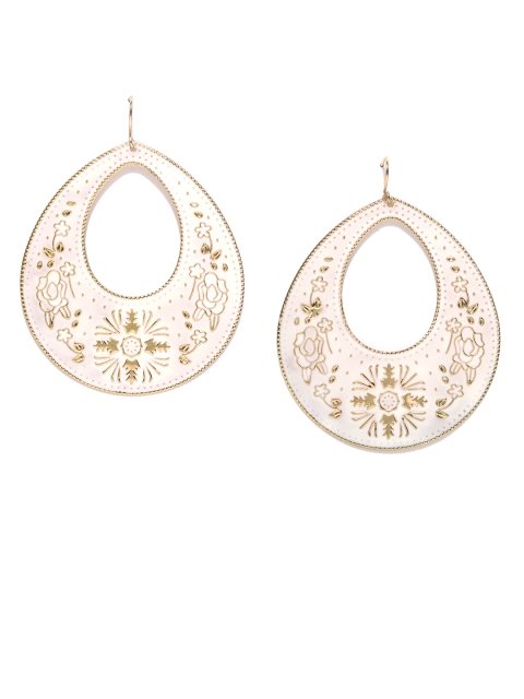 

DressBerry Off-White & Gold-Toned Enamelled Teardrop Shaped Drop Earrings