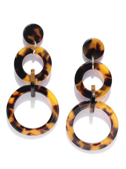 

DressBerry Brown & Black Printed Circular Drop Earrings