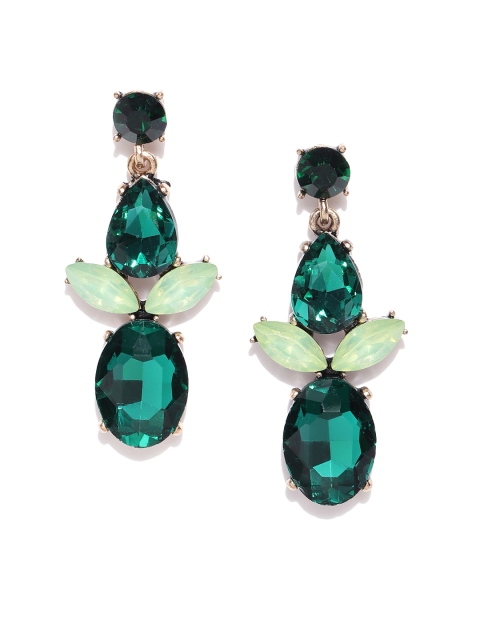 

DressBerry Green Stone-Studded Geometric Drop Earrings