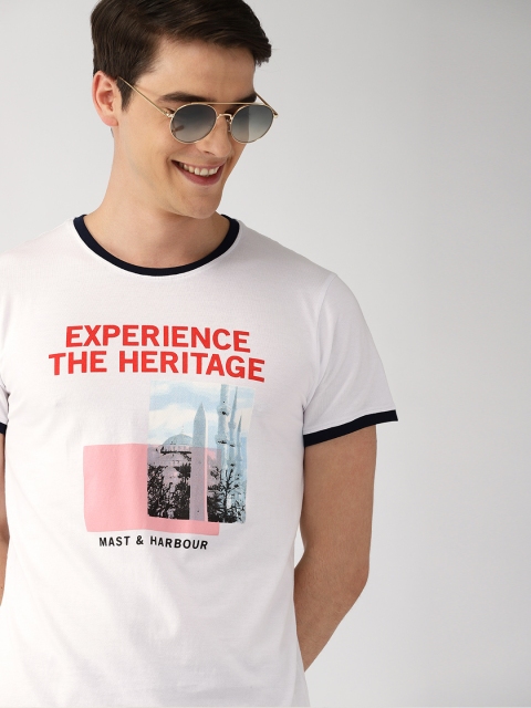 

Mast & Harbour Men White Printed Round Neck T-shirt