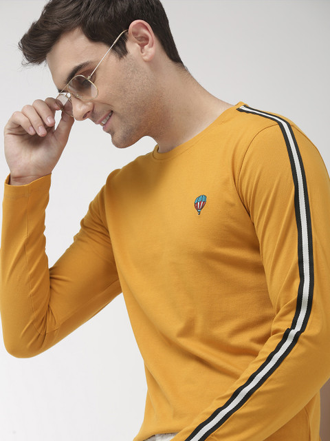 

Mast Harbour Men Mustard Yellow Solid Round Neck Pure Cotton T-shirt